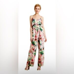 Floral Ruffle Strapless Jumpsuit, 100% silk